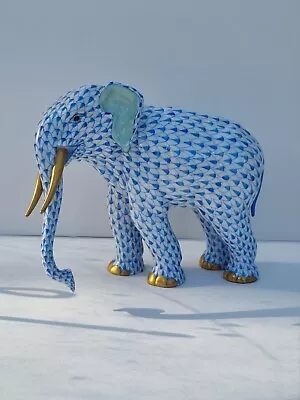 Buy Herend Elephant Large Blue Fishnet Pattern. Colonel Hathi. Rare. • 649£