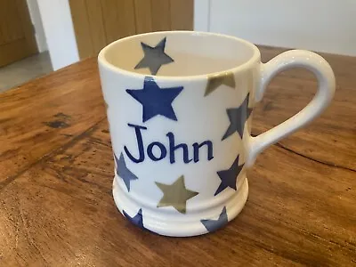 Buy Emma Bridgewater Pottery Mug 1/2 Blue Gold Polka Stars John Personalised New • 14.99£