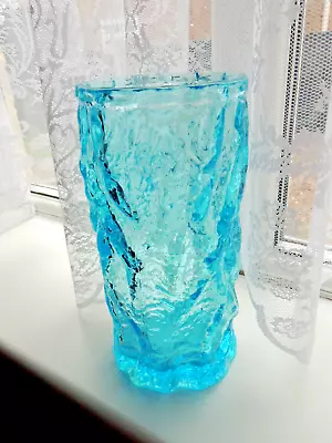 Buy Whitefriars Style Design Blue Glass 'Textured Bark' Vase Vintage Retro • 5.99£