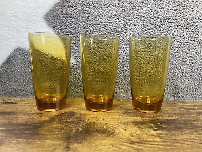 Buy AMBER GLASS Set Of 3 Vintage Heavy Base, Drinking Glasses / Tumblers 1970’s • 12£