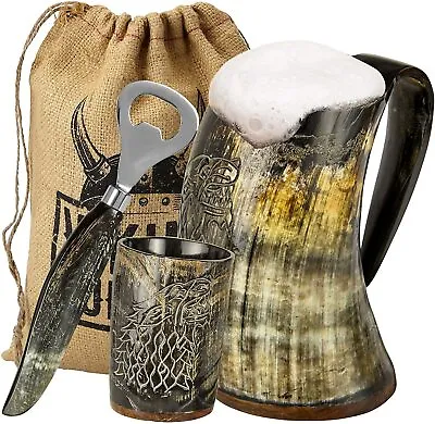 Buy Viking Culture Ox Horn Mug, Shot Glass,and Bottle Opener (3 Pc. Set)  Fenrir  • 42.26£