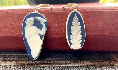 Buy Antique Wedgwood Jasper Ware Blue Dip Earrings Cameo Gift Boxed Goddess Floral • 22.50£