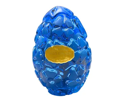 Buy Vintage Paperweight Lead Crystal Egg 24% Germany Blue Floral Foil Sticker • 25.61£