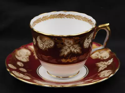 Buy Crown Staffordshire Fine Bone China, Burgundy & Gold Cup And Saucer, A13878 • 10.56£