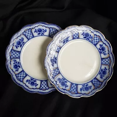 Buy 2x Antique W.H. Grindley England Blue Flow AS-IS Dessert Plate Melbourne Pattern • 16.39£