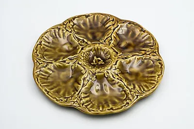 Buy French Antique Majolica Oyster Plate GIEN Signed Olive Brown №5 • 74.50£