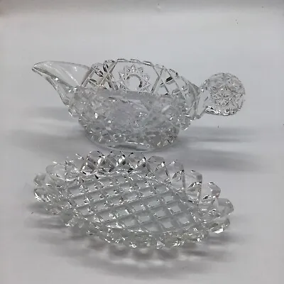 Buy Crystal  Glass Cream Boat/Jug With Saucer/Plate • 4.50£