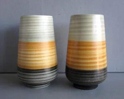 Buy Vintage Ellgreave Pottery Pair Art Deco Stripe Vases, Shelley Grays Hand Painted • 45£
