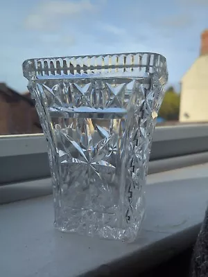 Buy VINTAGE Clear Lead Crystal Cut Glass Square Vase 15cm Tall • 10£