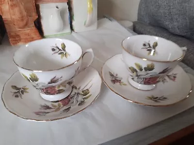Buy Vintage Royal Vale Bone China 2 Cups And Saucers Roses Decor  • 10£