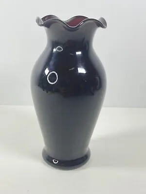 Buy Black Amethyst Ruffled Edge Glass Vase 5 1/2 Inch Tall - Vtg Black Amethyst Vase • 13.61£