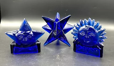 Buy Cobalt Blue Glass Candlestick/Candle Holders Sun Star & Crystal • 24.99£