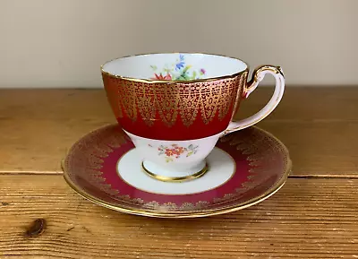 Buy Hammersley Bone China Deep Red / Pink Floral Cup And Saucer • 8.50£