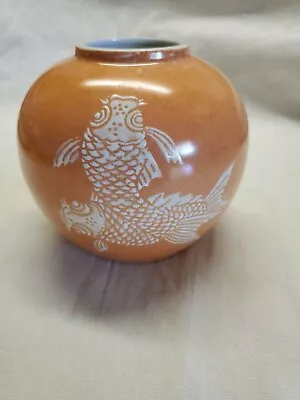 Buy Neiman Marcus Koi Fish Vase Lid White Coral Peach Signed 4.” Tall.  No Lid • 12.39£