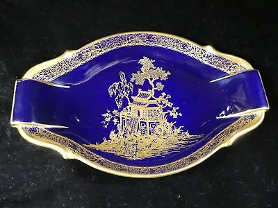 Buy Carlton Ware Wide Dish Ovalish Blue And Gold With Original Label. Pagoda Design • 25£