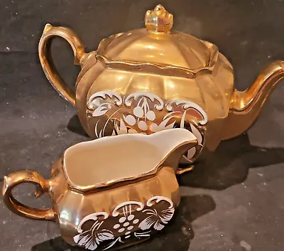 Buy Vintage Sadler GOLD LUSTRE Cube Teapot & MATCHING MILK JUG • 20£