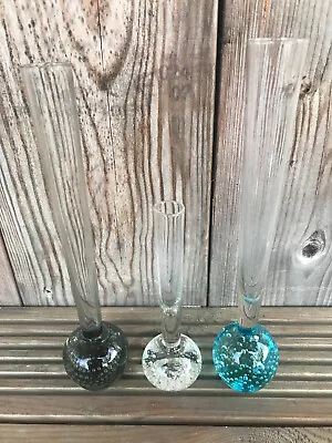 Buy 3 Vintage 50s 60s Coloured Clear Controlled Bubble Glass Bud Stem Vases 1f • 24.99£