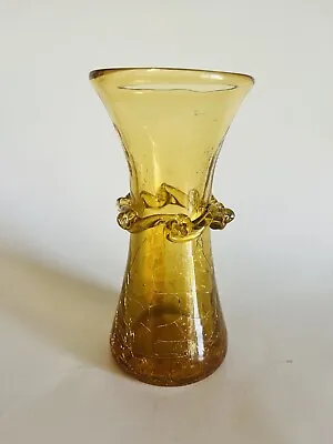 Buy Vintage Crackle Amber Vase With Decorative Trim • 15.20£
