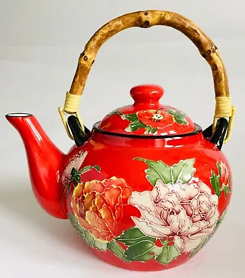 Buy Handcrafted Oriental Pier 1 “Peony” Moorcroft Style Stoneware Teapot (7”, 630g) • 125£