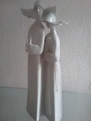 Buy Rare Beautiful Lladro Porcelain Nuns With Rosary Beads Double Figure • 85.95£