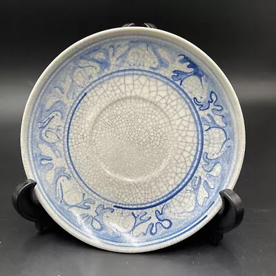 Buy Dedham Pottery Saucer Plate Painted Rabbits Crackle Crazing Blue And Grey 6  • 23.83£