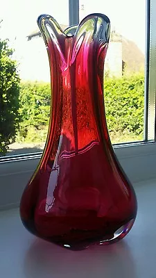 Buy Vintage Czech Chribska  Ruby & Clear Cased Vase Designed By Josef Hospodka • 40£
