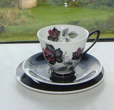 Buy Royal Albert China Masquerade Pattern 1 X Trio Cup Saucer Plate Black Red Rose • 6£