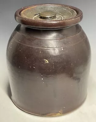 Buy 8 1/4  Antique 19th C. Brown Glazed Stoneware Crock Jar W/ Lid Primitive Rustic • 99.62£
