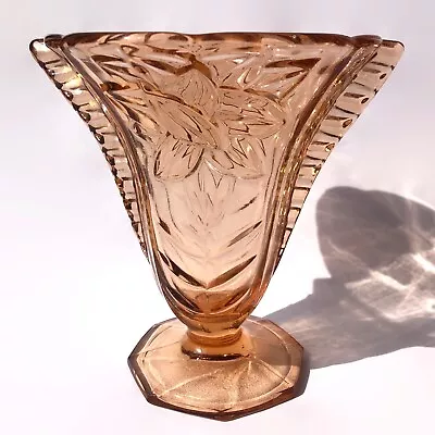 Buy Art Deco Peach Pink Glass Vase Footed Flared Rim Pressed Vintage 1930s • 18£