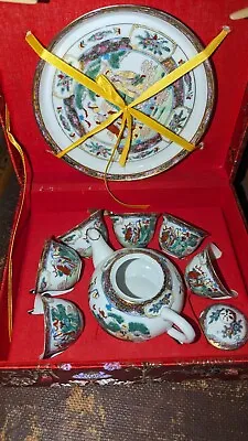 Buy Vintage Miniature Chinese 9 PC Handpainted Porcelain Tea Set In Gift Box • 20£