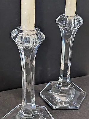 Buy Pair Art Deco Candlesticks Lead Crystal Candle Holders 8.5  Hand Blown Vintage • 24.49£
