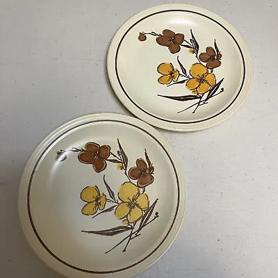 Buy Vtg Homer Laughlin Hearthside Stoneware Dinner Plates 10” Brown Gold Floral 70’s • 24.56£