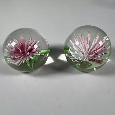 Buy X2 Paperweight Chrysanthemum Flower Pink Clear Art Glass *x1 Chipped* 253 • 10.99£