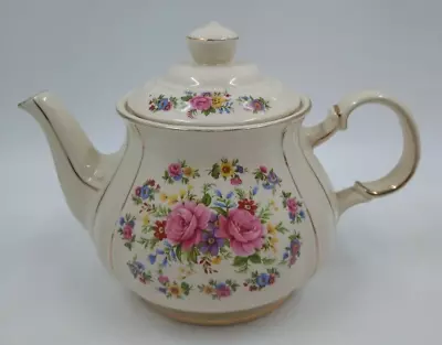 Buy Vintage Sadler Teapot Floral Pattern Cream & Gold Design Made In England • 4.99£