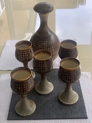 Buy Iden Designer Pottery Rye Sussex Vintage Goblets Set X5 And Matching Decanter • 19.99£