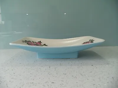 Buy Eastgate Pottery England Rectangular Turquoise Footed Serving Dish Pink Roses • 12£