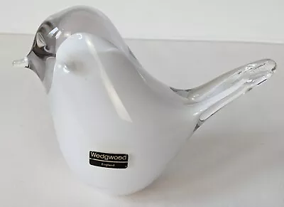 Buy Vintage Art Glass Wedgwood White Glass Snow Bird Figurine Paperweight With Label • 22£