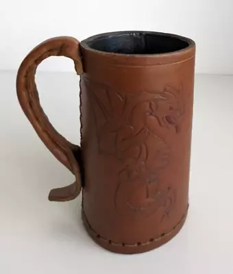 Buy Leather Tankard Drinking Vessel Embossed With A Dragon • 29.99£