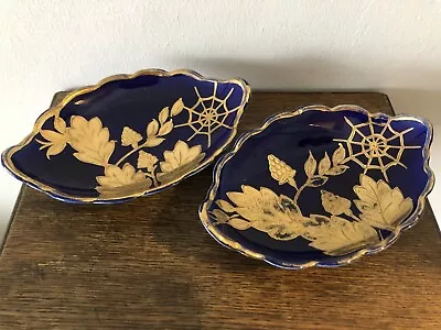Buy Pair Of Vintage C.1954 Arthur Wood Blue Decorative Pottery Dishes, Grape Design • 9.50£