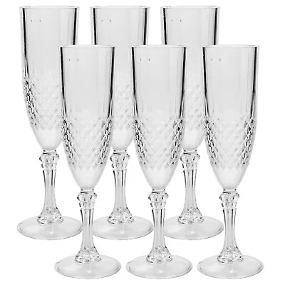 Buy Set Of 6 Glasses Vintage Clear Crystal Effect 200ml Drinking Champagne Flute New • 14.99£