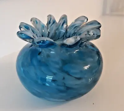 Buy Vintage Mtarfa Blue White Spatter Art Glass Bud Vase • 9.95£