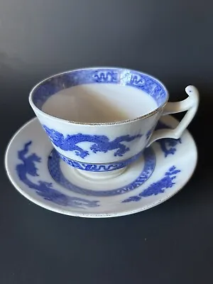 Buy Vintage Antique Cauldon 1930 Blue White Chinese Dragon Tea Cup Saucer • 18.97£