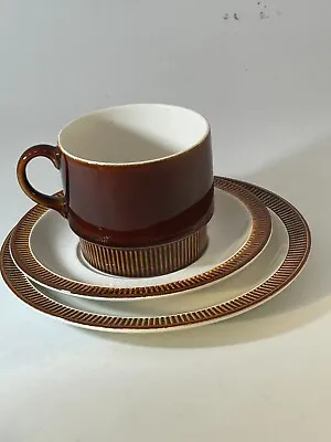 Buy Poole England Retro Ceramic Brown Cup Mug, Saucer & Small Plate Set Tea Ware #LH • 2.99£