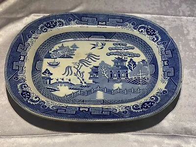 Buy 40cm Staffordshire Blue Willow Antique Oval Plate • 50£