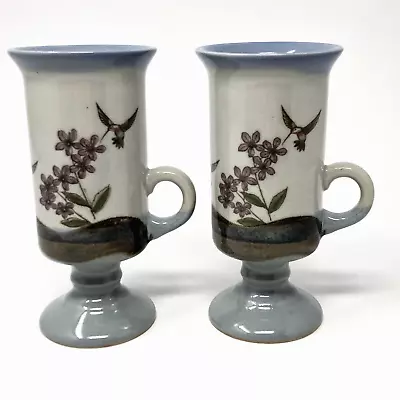 Buy Vintage Otagiri Irish Coffee Mugs Pedestal Hummingbirds Blue Set Of 2 • 28.46£