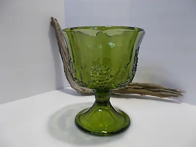 Buy Vintage Green Indiana Glass Grape Paneled Edge Pedestal Compote / Fruit Bowl • 12.32£
