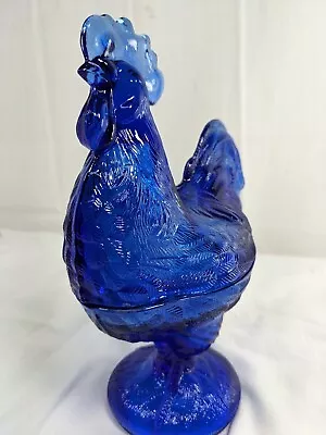 Buy VTG Cobalt Blue Glass Handsome Standing Rooster Covered Dish • 63.65£