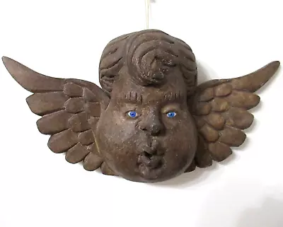 Buy Vtg Mexico Guerrero Carved Wood Large Angel Cherub Head Glass Eyes Mexican Art • 87.76£