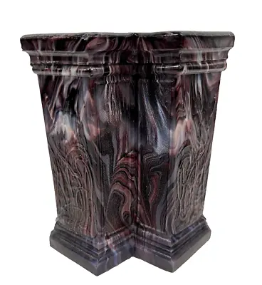 Buy Antique Victorian Amethyst Marbled Malachite Slag Purple Glass Posy Double Vase • 45£
