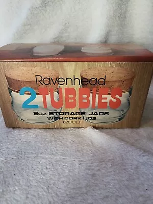 Buy 2 Vintage Unused Ravenhead Tubbies Storage Jars 23cl Cork Lids Boxed Canisters • 12£